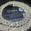 Стиль GRA Сертификат Moissanite Diamond 14 мм шириной серебряный серебряный цепь кубинской связи для мужского ожерелья хип -хоп
