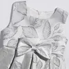 Girl's Dresses Silver Embroidered Flower Dress for Girls Thick Satin Sleeveless Childrens Clothing Childrens Birthday Clothing 2 to 8 10 Years 24323