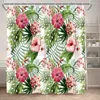 Rideaux de douche Plante verte Rideau Feuilles tropicales Fleur Printemps Palmier Ferme moderne Feuille de banane Polyester Salle de bain Décor Ensemble