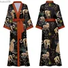 Home Onciening Flowed Drukowana szata kimono Somowa sztuczna jedwabna łazienka Sprężyna i jesienna luźna sukienka domowa Salon piżama pół rękawów piżamasl2403