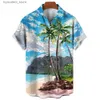 Casual shirts voor heren Nieuwe Hawaiiaanse heren shirt Strand kokosboomdruk shirt voor mannen lopel nek knop korte mouw top mode mannelijke kleding blouse l240320