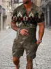 Herrspåriga streetwear herrar Summer Tracksuit 2 stycken Etnisk stil Polo Shirt Shorts Set Casual Clothing Fashion Outfits Retro Suit Male L240320
