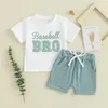 Kläduppsättningar småbarn baby flicka pojke sommardräkt baseball bro sis brev broderi kort ärm t-shirt shorts 2pc kläder set barn