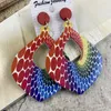 Dangle Earrings Fashion Bohemian Color Painted Water Drop Wooden For Women Ethnic Style Long Hollow Earring Female Jewelry