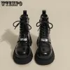 Boots Black Metal Martin Boots Femme Fleece British Plateforme Boots Snow Boots Cuir Motorcycle de moto