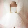 Flickans klänningar 0-5T Flower Girl Wedding Dress for Wedding Party Elegant Childrens Princess Lace Applique Dress Sleeveless Childrens Clothing 24323