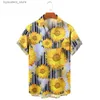 Mäns casual skjortor mens hawaiian skjorta 3d solros tryck t-shirt blommig en rad knapp skjorta lapel stor 5xl casual stil mens strand l240320