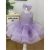 Robes de fille élégantes bouffantes fleur filles robe princesse robes de fête de mariage paillettes Organza col rond enfant robe d'anniversaire