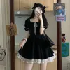 Casual Kleider Koreanische Kawaii Mini Kleid Frauen Spitze Schwarz Nette Elegante Party Sommer 2024 Puff Sleeve Rüschen Frankreich Vintage Gothic