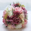 Flores decorativas feitas à mão 25cm seda artificial ao ar livre casamento segurando buquê peônia rosas folhas misturadas fita pographing adereços