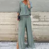 Pantaloni a due pezzi da donna Moda donna Abiti in chiffon solido Primavera scollo a V Top senza schienale Pullover Abito a gamba larga Mezza manica estiva ampia