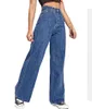 100 %cotton Denim Jeans Pants Woman High Waist Loose Straight Denim Pant Oversize Long Trousers Women Wide Leg Jeans