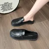 Lägenheter Flat Black Shoes for Women Round Toe Loafers With Fur Slipon British Style AllMatch Female Footwear Shallow Mouth Oxfords Casu