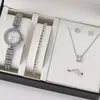 Horloges Vrouwen Horloge 6 STKS Set Ring Ketting Oorbellen Strass Horloge Vrouwelijke Casual Dames Horloges Armband Klok (Geen Doos)