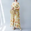 Party Dresses X2042 Summer Large Size Dress For Women Retro Short Sleeve Yellow Flowers Print Pullovers Loose Long