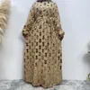 Ethnic Clothing Luxury Sequin Muslim Women Maxi Dress Eid Furry Abaya Ramadan Dubai Turkey Kaftan Belted Islamic Robe Gown Caftan