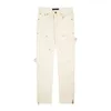 New Product Trouser Legs Open Fork Spliced Flared Jeans Designer White embossed jeans overalls show thin women casual pants High Waist Street wear Women's Jeans