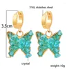 Boucles d'oreilles LEEKER en acier inoxydable 316L, cerceau papillon en cristal bleu vert pour femmes, accessoires de fête, bijoux couleur or 935 LK3