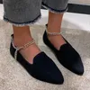 Casual Shoes Women Flat 2024 Spring Fashion Pointed Toe For Metal Chain Shallow Slip on Walking