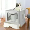 Front Entry Top Exit Kattenbak met deksel Opvouwbaar Grote kattenbakken Kattentoilet Inclusief plastic schepje