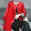 Roupas étnicas High-end Cetim Acetato Mulheres Jaqueta Top Bordado Flores Tang Terno Elegante Senhora Solta Casaco Feminino S-XXL