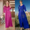 Etniska kläder satin diamanter muslimska kvinnor maxi klänning 2024 mode marockansk kaftan dubai abaya kalkon kväll fest klänning jalabiya robe arab