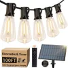 Outdoor Waterproof, 100FT Solar Powered String Outside with 52 Shatterproof Bulbs, Dimmable ST38 LED String, Patio Hanging Lights for Backyard Garden Party