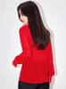 Camicette da donna stile francese camicia rossa a pois con colletto a fiocco manica lunga camicia da donna primavera autunno elegante vestibilità ampia camicetta casual top Lady