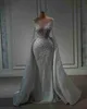 Meerjungfrau Brautkleider mit abnehmbarer Schleppe Sheer Neck Langarm Brautkleider Vestido Novia Perlenapplikationen Brautkleid