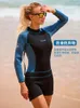 Roupa de banho feminina 2mm neoprene mangas compridas shorts de uma peça wetsuit para mergulho surf natação volta zíper cinta