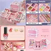 Smycken makeup set för flickor lådan resväska tvättbar kit fl läppstift ögonskuggor nagellack klistermärken barn spel leksak gåva 231122 drop del dhb8c