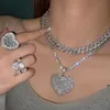 In Stock Iced Out Bling Women Jewelry 5A White Cubic Zirconia Heart Shaped Pendant Necklace With Tennis Box Chain 240323