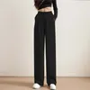 Women's Pants Solid Color High Waist Casual Button Straight Ankle-Length Female Loose Fit Slight Strech Vintage