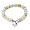 Bracelet en pierre d'amazonite mate perlée de 8 mm Yoga Chakra Mala Om Lotus Femmes Hommes Charme Bijoux faits à la main Bracelets de livraison directe Ot6Qs