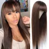 Spitze Perücken Gerade Echthaar Perücke mit Fransen für Frauen Remy Bangs Dunkelbraun Yage Farbe Glueless FL Hine Made New Drop Delivery Produ Dh8R3