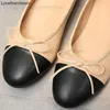 Casual Shoes Ballet Flats Classic Shoes Women Basic 2024 Leather Tweed Tyg Två färg Splice Bow Round Ballet Shoe Fashion Flats Women Shoes T240323