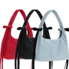 Storage Bags Bow Design Nylon Handbag 2024 Spring Women Casual Solid Underarm Bag Sweet Trend Ladies Simple Vintage Shoulder