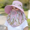 Hoeden met brede rand Emmer Zomer Dames Tuinwerk Zonnescherm Hoed Gezichtsmasker Afneembare zonnehoed Buitenprint Ademend Vissers UV-bescherming emmers 24323