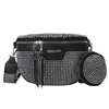 Shoulder Bags Fashion Rhinestone Waist Belt Bag Women Crossbody PU Leather Chest Pack