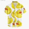 Männas avslappnade skjortor roliga herrskjorta Little Yellow Duck 3D Tryckt Hawaiian Beach Tops Kort ärm Casual Fashion Blus Social Shirt L240320