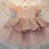 Robes de fille Gâteau de paillettes de Noël double robe de bébé 1er anniversaire fête robe de mariée enfants Noël et vêtements pour enfants 24323