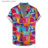 Męskie koszule dziwne męskie krótkie rękawowe zabawne koszula Summer Lapel Street Fashion T-shirt zabawne męskie odzież hip-hop L240320