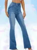 Женские джинсы, элегантные женские расклешенные эластичные потертые прямые карманы, джинсовые брюки с высокой талией, эффект усов