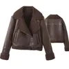 Women's Jackets Withered 2024 Retro Plush Lapel Winter Coat Women Motorcycle Leather Jacket Girls Tops