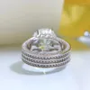 Anéis de cluster S925 Sterling Silver Sapphire 10ct Gemstone Sintético com Diamantes de Alto Carbono Vintage Jóias de Casamento Mulheres