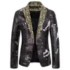 Luxo azul real lantejoulas glitter blazer jaqueta masculina flor lapela 2 cores conversão blazers masculino boate palco cantores custmes 240313