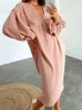 Women's Sleepwear Winter Nightwear Nightdress Sleeve Dress Mid-Calf Solid Cotton V-Neck Women Dresses Night Lantern Woman Nightgown Color