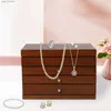 Pudełka z biżuterią 4-poziomowe drewniane pudełko z drersami lustro aksamitne eleganckie eleganckie obudowę Duża ochrona drewniana biżuteria
