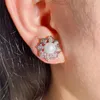 Boucles d'oreilles MASA coréen pétale de fleur de Rose pour les femmes exquis tempérament polyvalent Micro incrusté Zircon perle boucle d'oreille bijoux