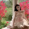 Kvinnors träningsdräkter Lolita Girl 2024 Fashion 2 Piece Set Bow Flower Lace Up Doll Shirt Topruffles Cake Shorts Matching 2pc Mini Pants